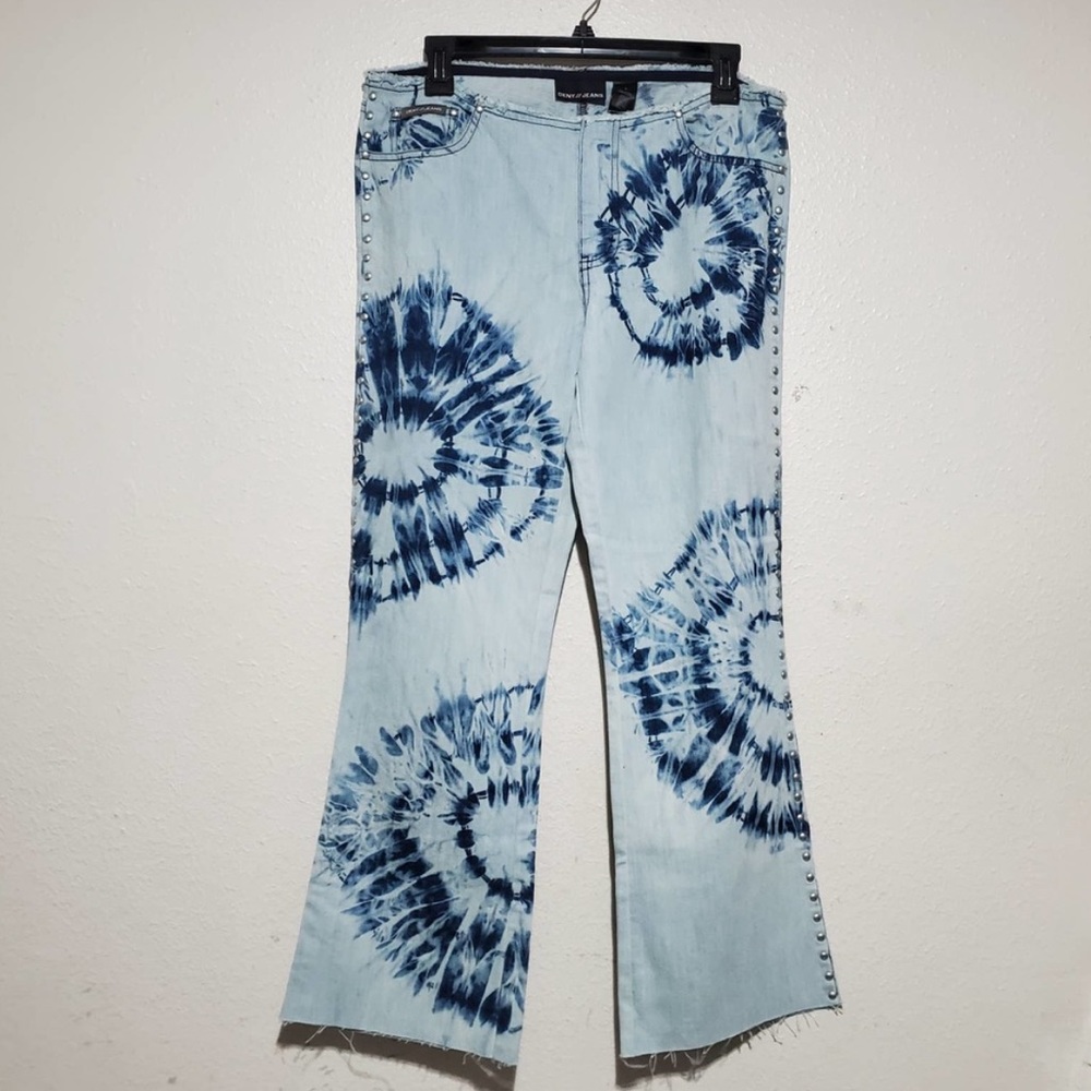 Vintage blue shibori acid wash jeans. y2k 90s
